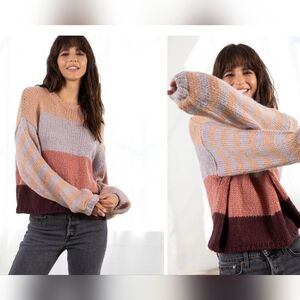 LOVESTITCH Cass Crewneck Relaxed Fit Color Block Sweater  Womens Size Small